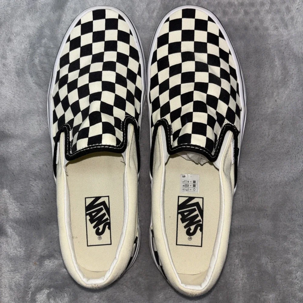 Off the Wall Black and Cream Checkered Canvas Slip On  Men 7.5